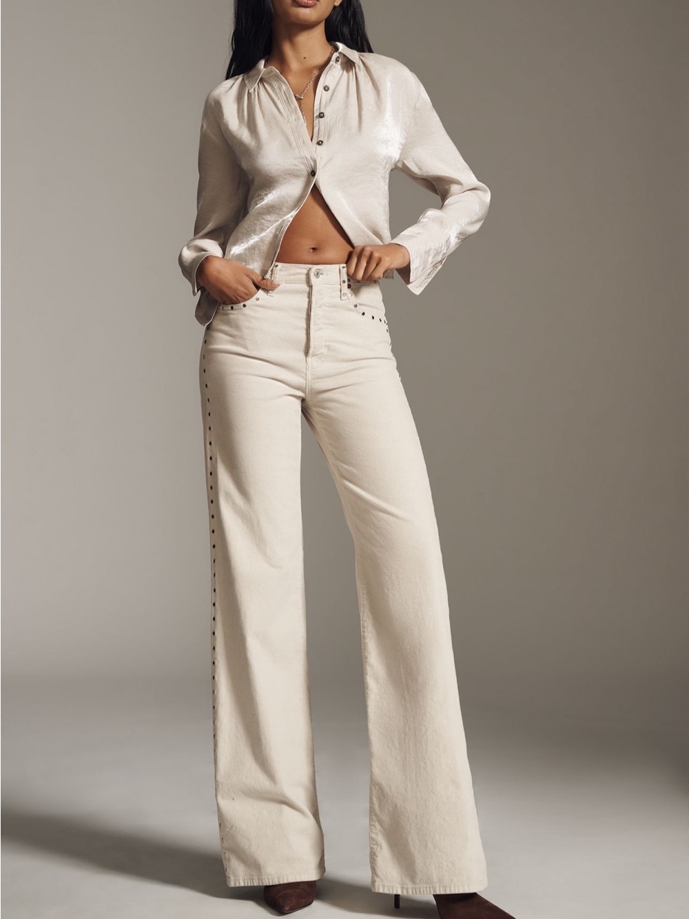 NWT - RE/DONE High-Rise Vintage Studded
Wide-Leg Corduroy Jeans
